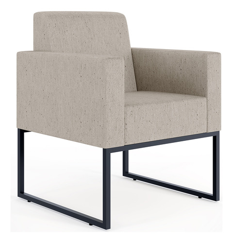 Kit 02 Poltronas Decorativas para Sala Recepção Base Fixa De Metal Helô L02 Linho Bege