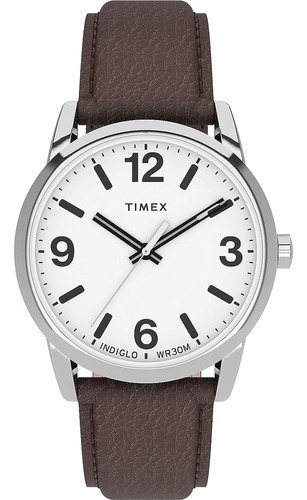 Reloj Timex | Tw2u716009j | Luz Indiglo | 38 Mm | Plateado Color de la correa Marrón oscuro Color del fondo Blanco