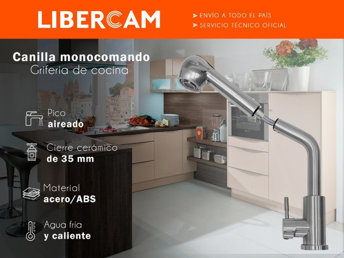 Imagen 3 de 10 de Griferia Canilla Cocina Cuello Extensible Monocomando Lluvia
