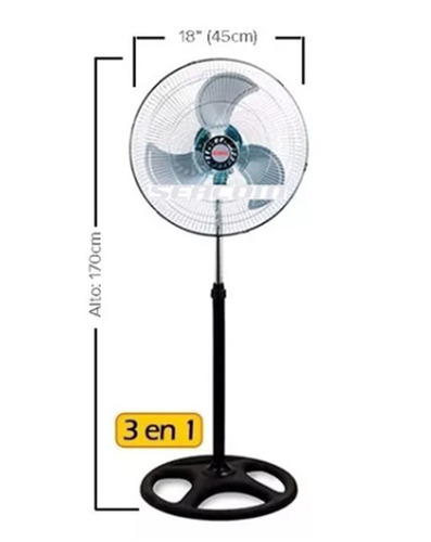 Ventilador De Pie Pared Turbo 3 en 1 Eiffel 18 Pulgadas 90w de Potencia 3 Aspas metal Rejilla Metal