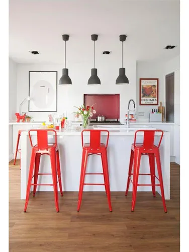 Taburete Tolix En Metal Con Respaldo Color Rojo