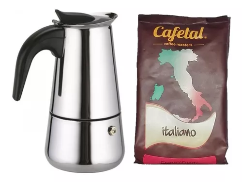 Cafetera Moka Italiana 4 Tazas Acero + Café Tipo Italiano