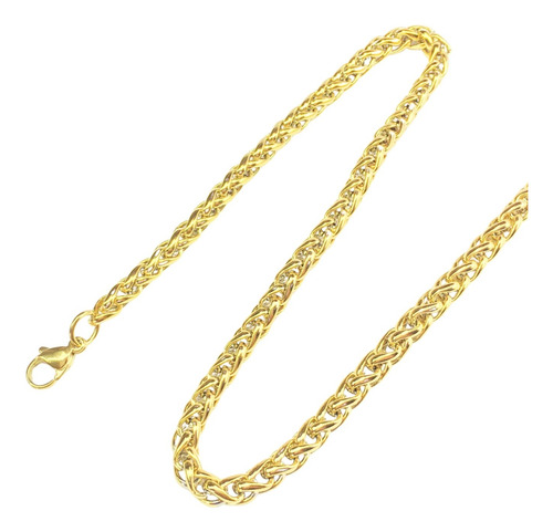 Corrente Masculino 60cm Grossa 5mm Trançada Aço Inox Dourado