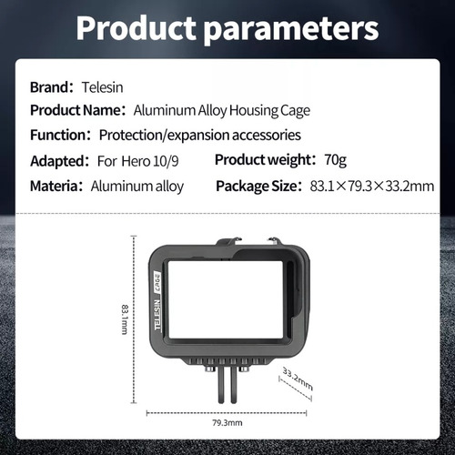 Case Frame De Aluminio Para Gopro Hero 10/9 Con Doble Zapata