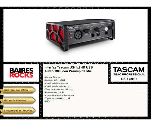 Imagen 2 de 9 de Placa De Sonido Tascam Us 1x2 Interfaz De Audio Usb Cuot