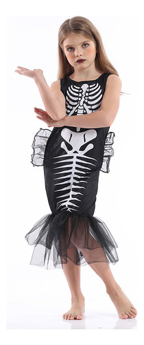 Vestido De Fiesta De Halloween Con Diseño De Calavera De Sirena Y Huesos Fantasma For Niñas