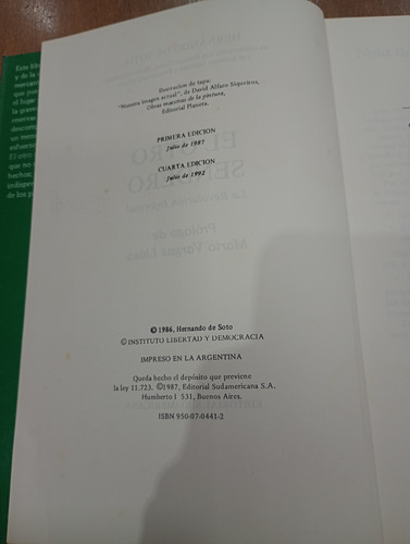 Libro El Otro Sendero Hernando De Soto Sudamericana 1986 (Usado)