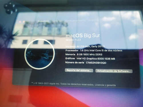 Apple Macbook Air A1466, 128 Gb 8 Gb Ram, Core I5 1.6 Ghz (Usado)
