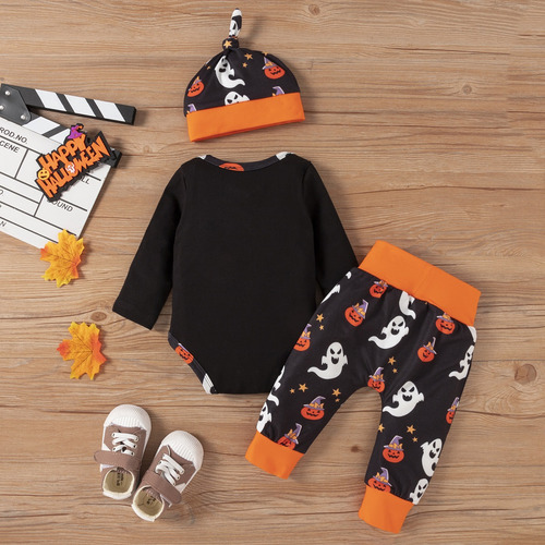 Conjunto De 3 Piezas Para Bebé Con Estampado De Halloween