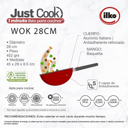 Imagen 6 de 6 de Ilko Sartén Wok 28 Cm Just Cook