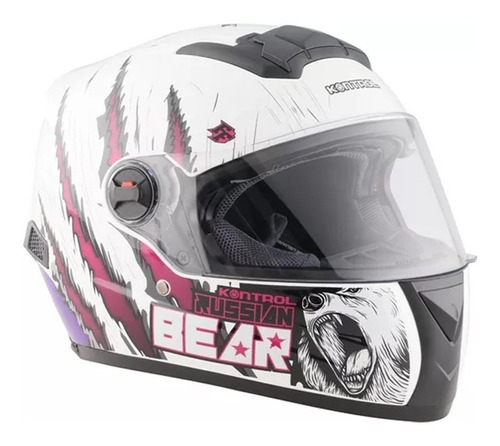 Casco Integral Moto Kontrol M61 Russian Bear Certificado Dot Color Blanco Tamaño Del Casco S