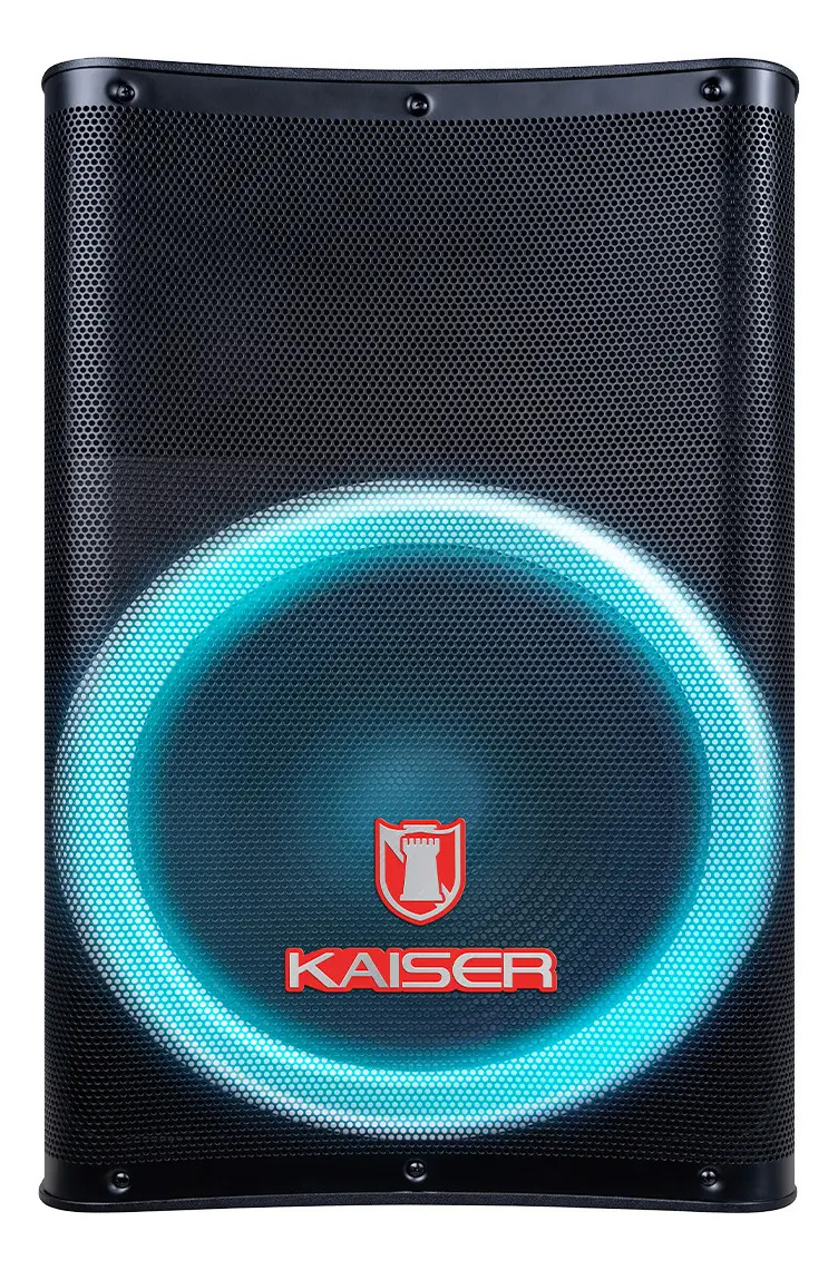 Bafle profesional MSA-9716 Kaiser 15 pulgadas Bocina Potente 20000 W PMPO / 50 W RMS Recargable Hasta 8Hrs Ksr-Link Show de Luces Led Entrada Cannon Salida Speak On Micrófono Alámbrico y ruedas