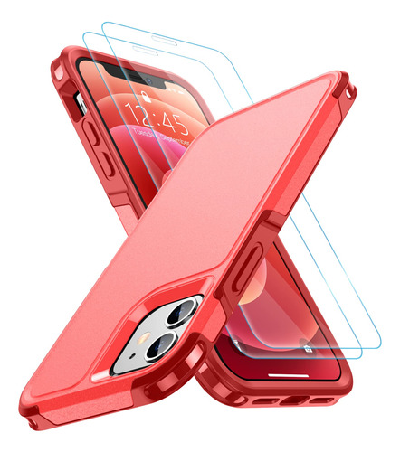 Funda Para iPhone 12 Con Protectores De Pantalla Color Rojo