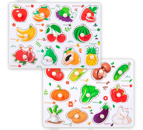 Pack 2 Rompecabezas Encaje Frutas Verduras Madera Montessori