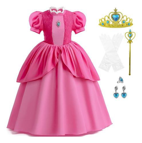 Disfraz De Cosplay De Peach Para Niñas, Vestido De Princ