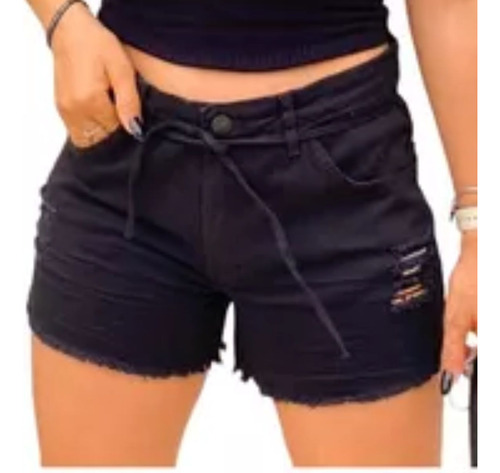 Shorts Feminino Jeans Cintura Alta Com Lycra Empina Bumbum
