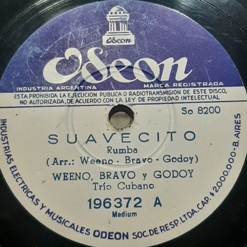 Pasta Weeno Bravo Y Godoy Trio Cubano Odeon C331