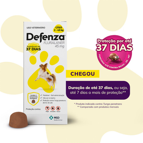 3 Defenza 45mg Msd Proteção Cães 2 A 4,5kg - 1 Comprimido
