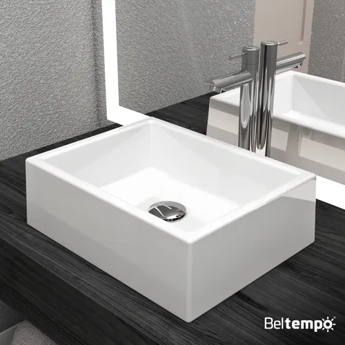 Cuba Pia De Apoio Sobrepor Retangular 42x32 Branca Banheiro Lavabo Beltempo Bt-3387 Branco Brilhante