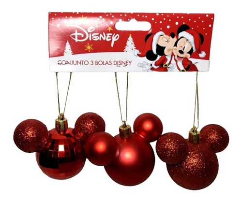 Imagem 1 de 4 de 03 Bola Enfeite Árvore Natal Mickey Vermelho Original Disney