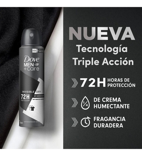 Desodorante Spray Aerosol Dove Men 150ml Invisible Dry 72h