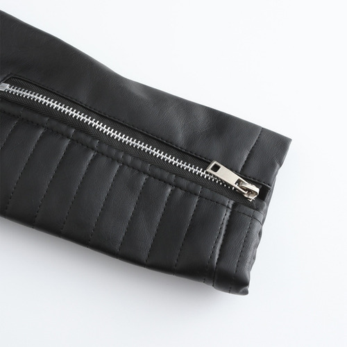 Chaqueta De Cuero Para Mujer Con Cinturón De Manga Larga Par