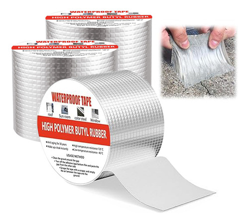 Cinta Impermeable Aluminio 5cm X 10mts - Repara Goteras, Techos Y Filtraciones - Incluye 3 Piezas - Resistente Al Agua Y Duradera