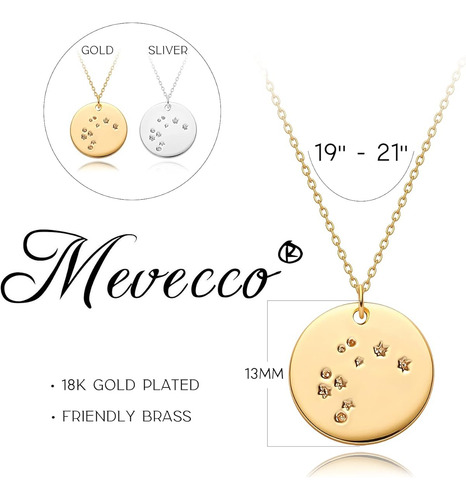 Mevecco Collar Bañado En Oro 18k Disco Zodiaco Signo Piscis