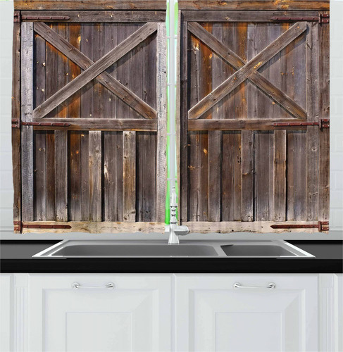 Ambesonne - Cortinas Rusticas De Cocina  Diseño De Puerta 