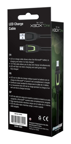 Cabo Carregador Para Xbox One Com 3 Metros Led Dream Gear