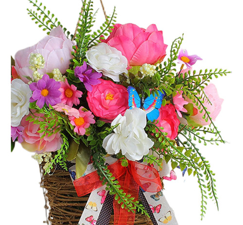 Cesta De Flores De Primavera Puerta Delantera Decorativa