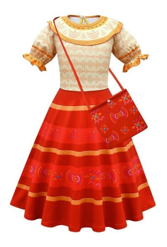 Imagem 3 de 10 de Fantasia Infantil Vestido Encanto Dolores Ou Pepa Com Bolsa