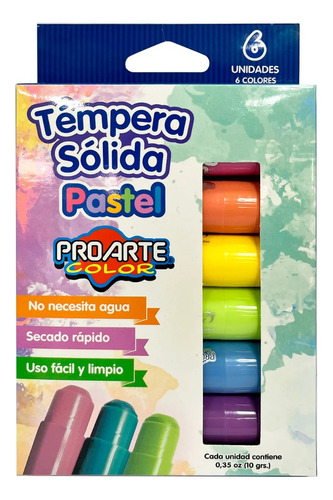 Témpera Sólida Pastel 6 Colores Proarte  