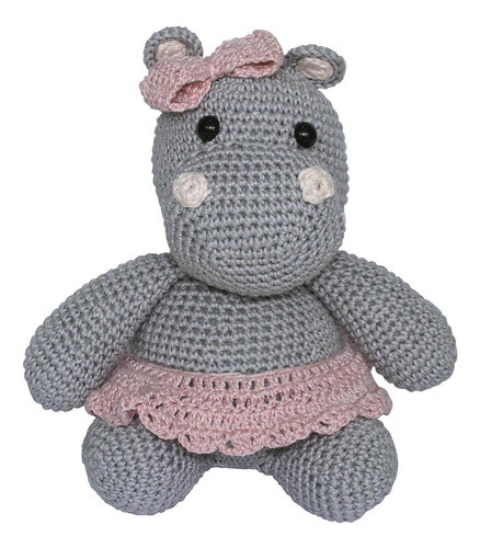 Pelúcia Hipopótamo lola de laçinho rosa amigurumi crochê quarto bebê Potinho de Mel  cinza