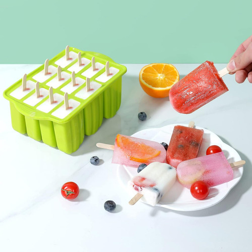 Moldes Silicona Caseros Para Helado Paletas Con 12 Cavidades Color Verde