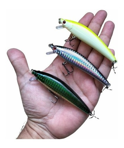 Kit 3 Curricanes Señuelo Jerkbait Minnow Pesca Lobina Robalo