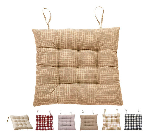 Cojín De Silla Suave Con Estampado De Cuadros 40x40cm Marrón Liso