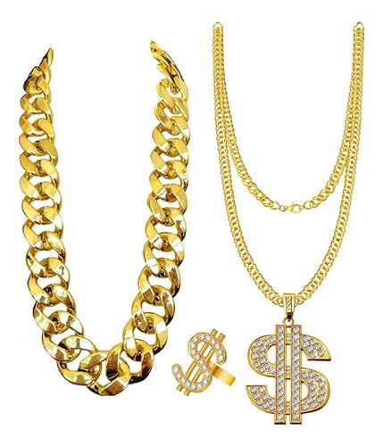Ywqzgyp 3 Piezas Hip Hop Chunky Falsos Cadena De Oro Collar 