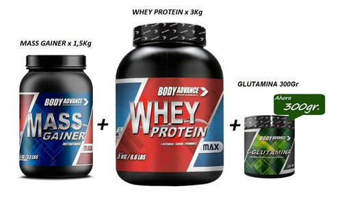 Whey Protein 3 Kg + Ganador De Peso 1,5 Kg + Glutamina