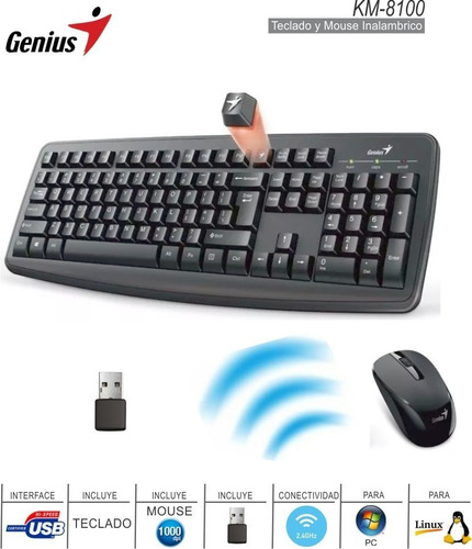 Imagen 2 de 4 de Combo Teclado Y Mouse Inalambrico Genius Smart Km8100 Negro