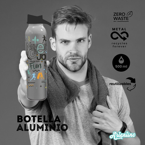Imagen 6 de 10 de Botella Agua Aluminio Reutilizable Metálica Hombre Mujer