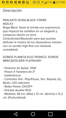 Parlante Bluetooth Noga Negro