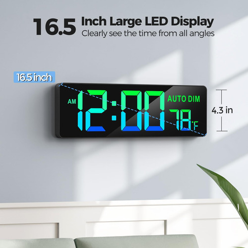 Reloj De Pared Digital Reacher Modelo 16.5 Pulgadas Led Color De La Estructura Color Del Fondo
