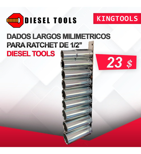 Dados Largos Milimétricos Para Ratchet 1/2 Diesel Tools 