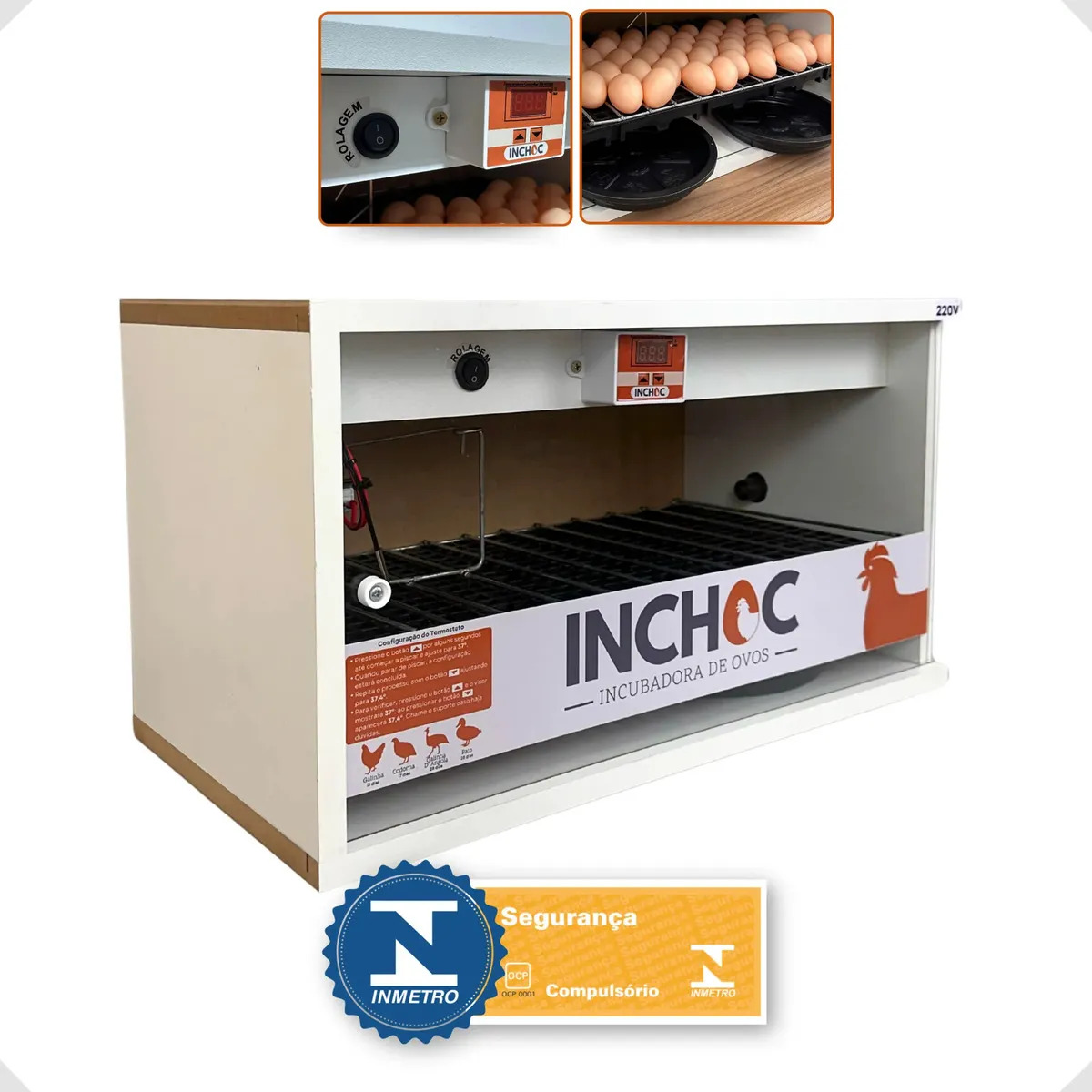 Chocadeira Automática INCHOC 70 Ovos Codorna Cinza com Display LED