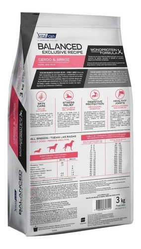Alimento Vitalcan Balanced Exclusive Recipe para perro adulto todos los tamaños sabor cerdo y arroz en bolsa de 3kg