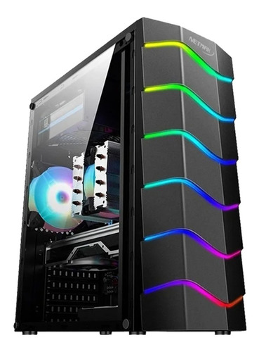 Gabinete Gamer Netmak Nmx100 Atx Retroiluminado Pcreg Color Negro