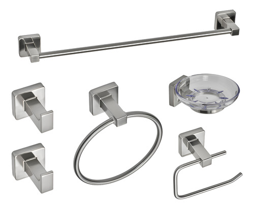 Set Accesorios Cube Nickel 6 Piezas Kit Piazza Baño