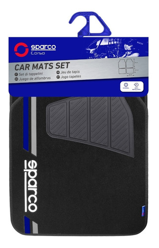 Imagen 3 de 3 de Piso Alfombra Auto Set Sparco Azul 4 Piezas - Sp