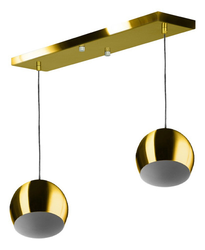 Lustre Pendente Bola Duplo Base Retangular Dourado